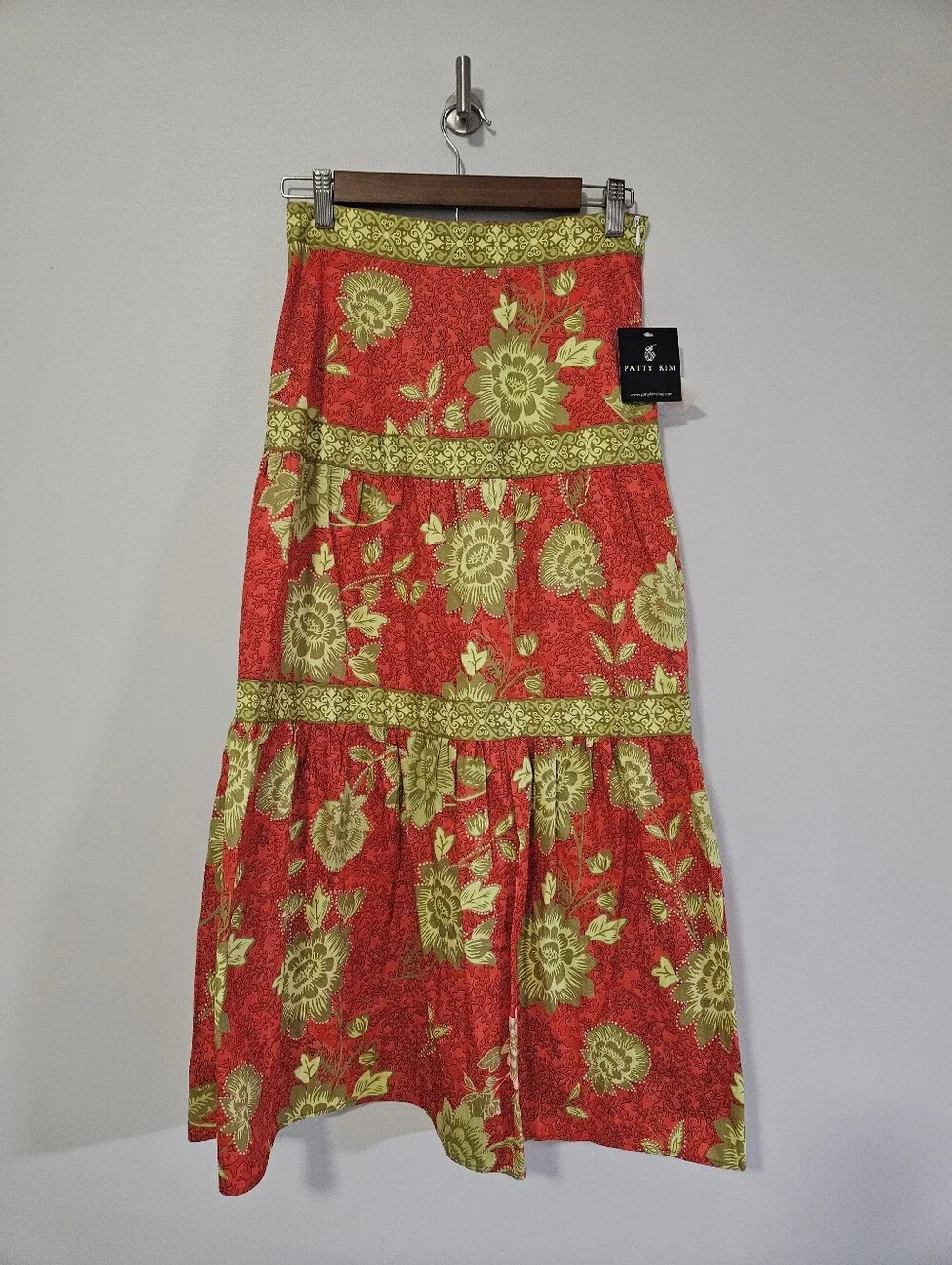 NWT Patty Kim Tiered Midi Skirt Size S Fall Foliage